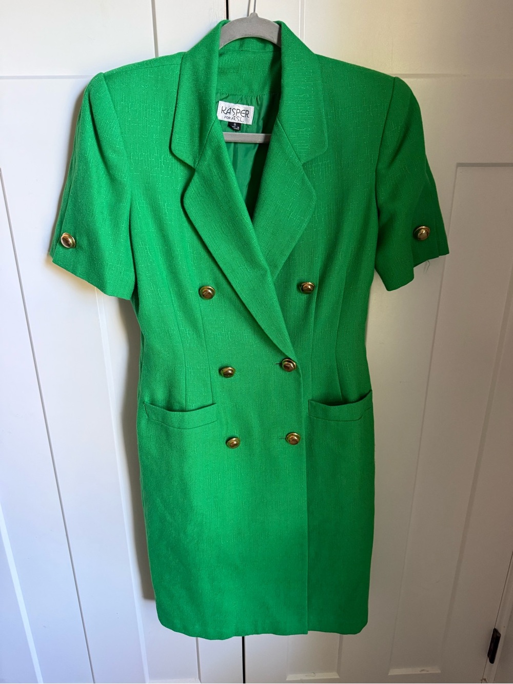 Kasper Emerald Green Double-Breasted Short Sleeve Blazer Dress size 8. Like new. - Picture 6 of 10